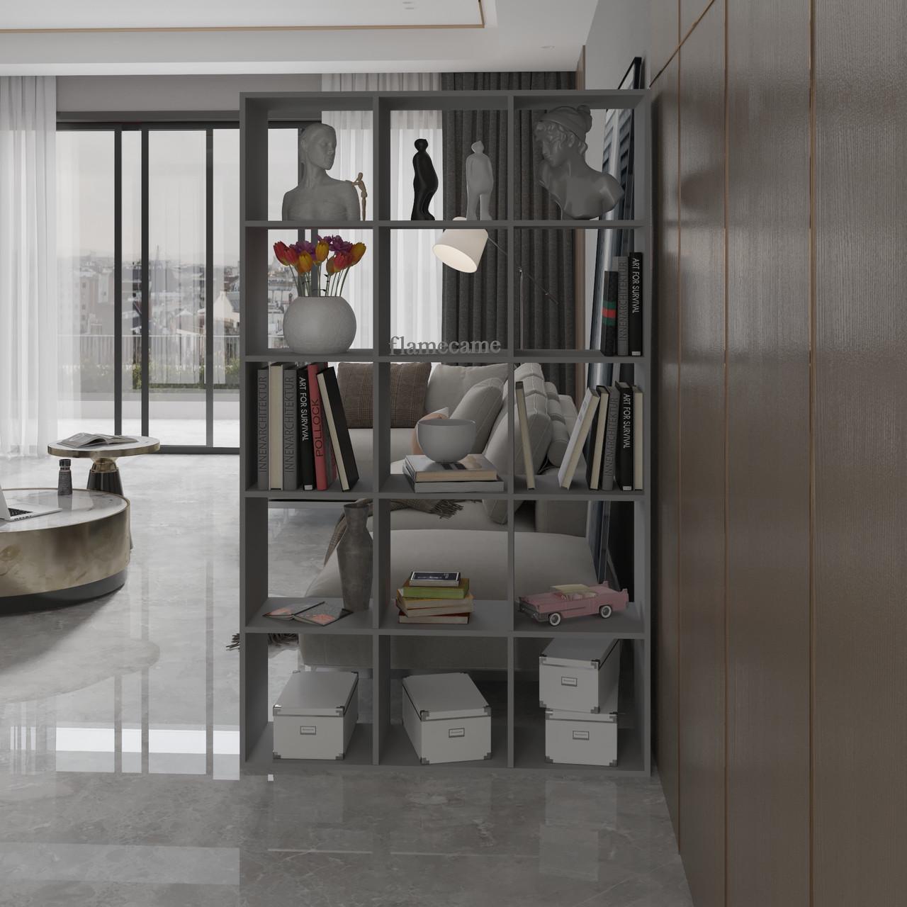 Стелаж для книг та декору на 15 комірок L-0115 1072х290х1776 мм Антрацит - фото 1