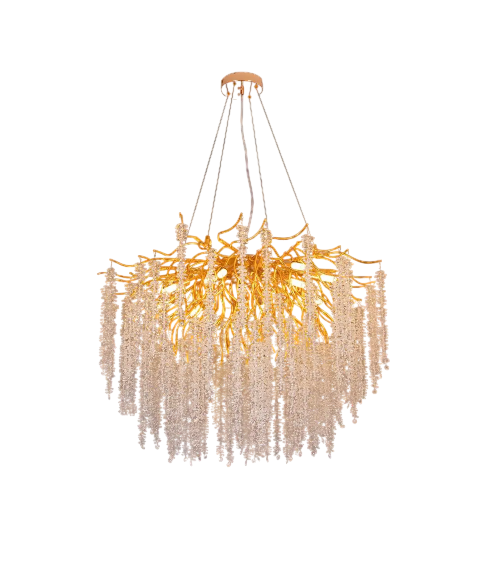 Люстра Sirius с хрустальными подвесами под 5 ламп G9 Золотой (WM-7003)