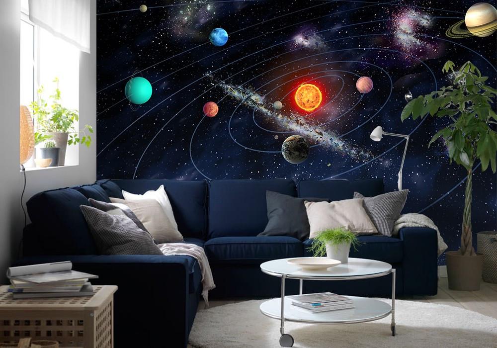 Фотошпалери флізелінові, що миються для спальні/зали/кухні Сонячна система