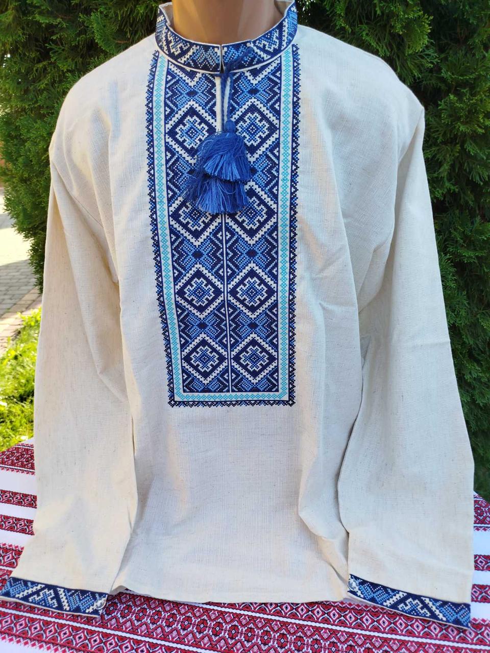 Вишиванка чоловіча льон р. 50 Синій (29378740)