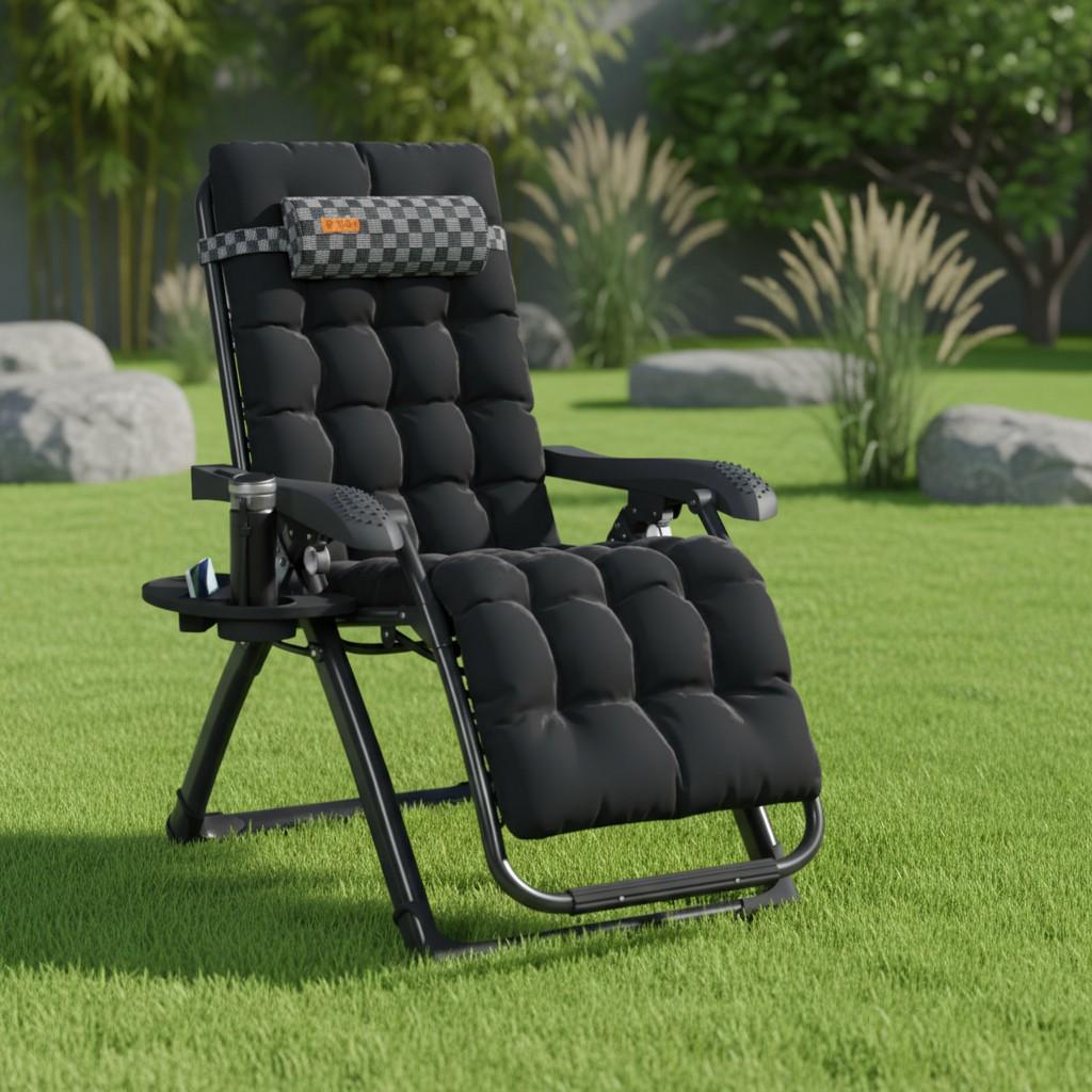 Шезлонг садовий Zero Gravity WCG S14-PP Louis з подушкою/матрацом Чорний (S14-PP 1)