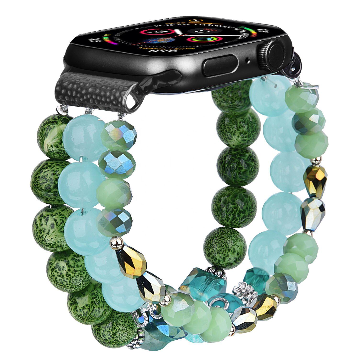 Ремешок для Apple Watch Утренняя роса из бусин 38-40 мм Зелено-голубой