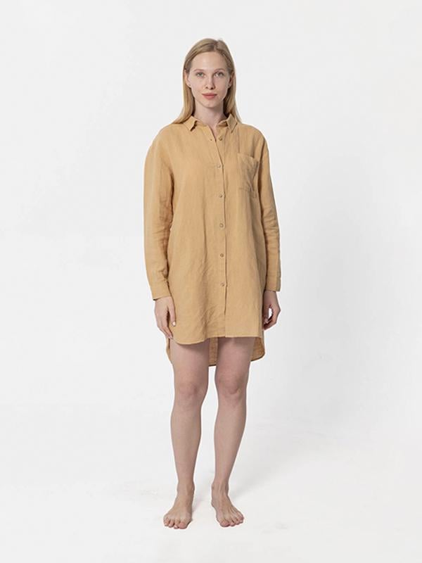 Рубашка домашняя Lotus Home Bruma длинная из льна L Горчичный (26843109)
