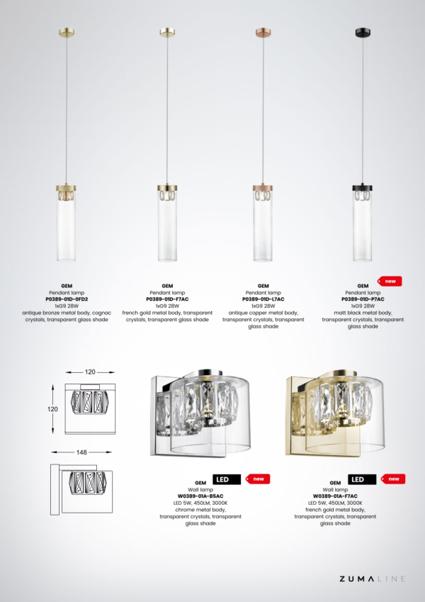 Світильник настінний Zuma Line GEM W0389-01A-B5AC (W0389-01A-B5AC) - фото 3