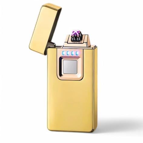 Зажигалка электроимпульсная Lighter HL-707 USB с перекрестной молнией и индикатором заряда Gold (25393789)