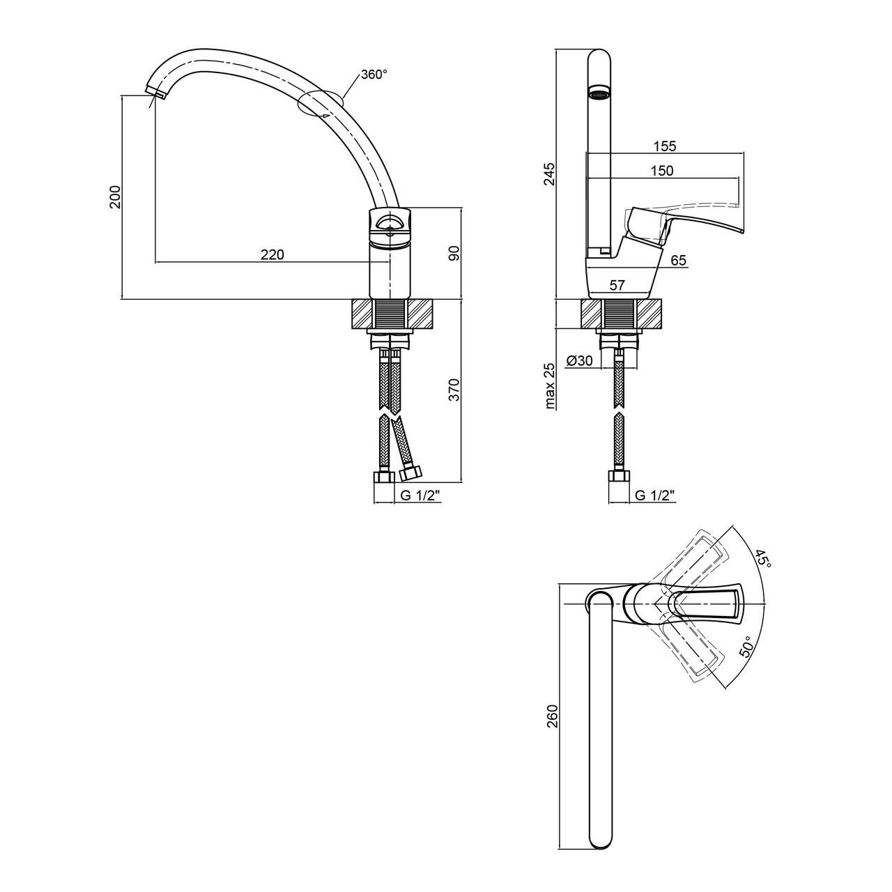 Змішувач Lidz CRM 44 80 008F-3 для кухні k35 - фото 2