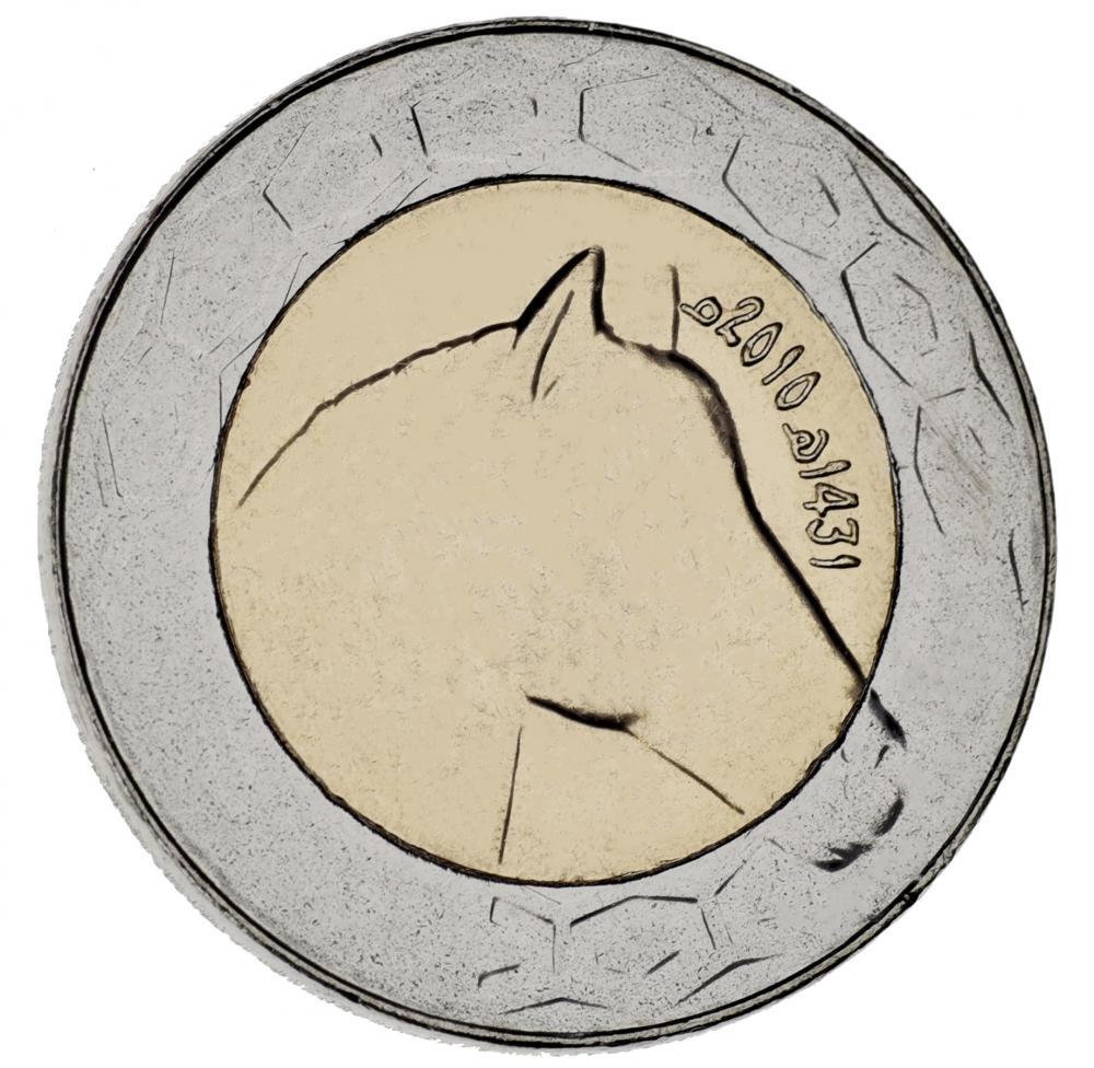 Коллекционная монета Алжир 100 динаров 2010 Биметалл UNC Конь Лошадь (KM#132)
