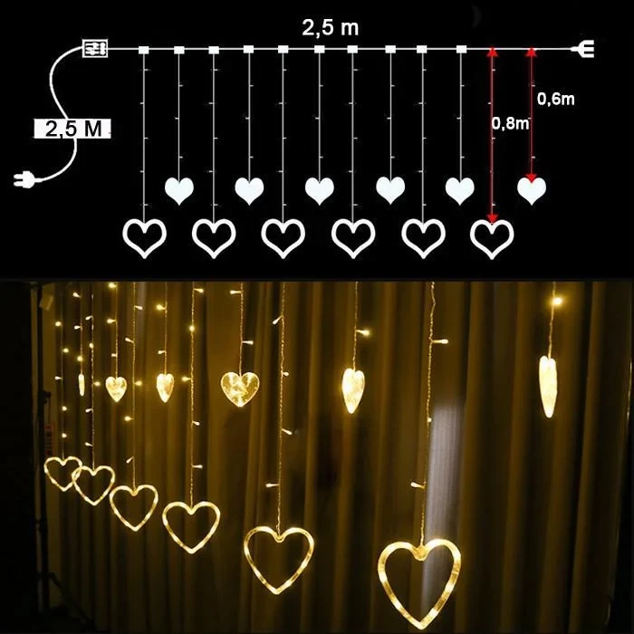 LED гирлянда штора сердечки 2,5х1 м (CC18016) - фото 3 LED гирлянда штора сердечки 2,5х1 м (CC18016) - фото 3