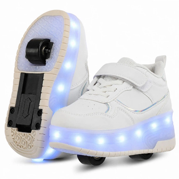 Роликовые кроссовки с подсветкой LED на двух колесах р. 38 Белый Роликовые кроссовки с подсветкой LED на двух колесах р. 38 Белый