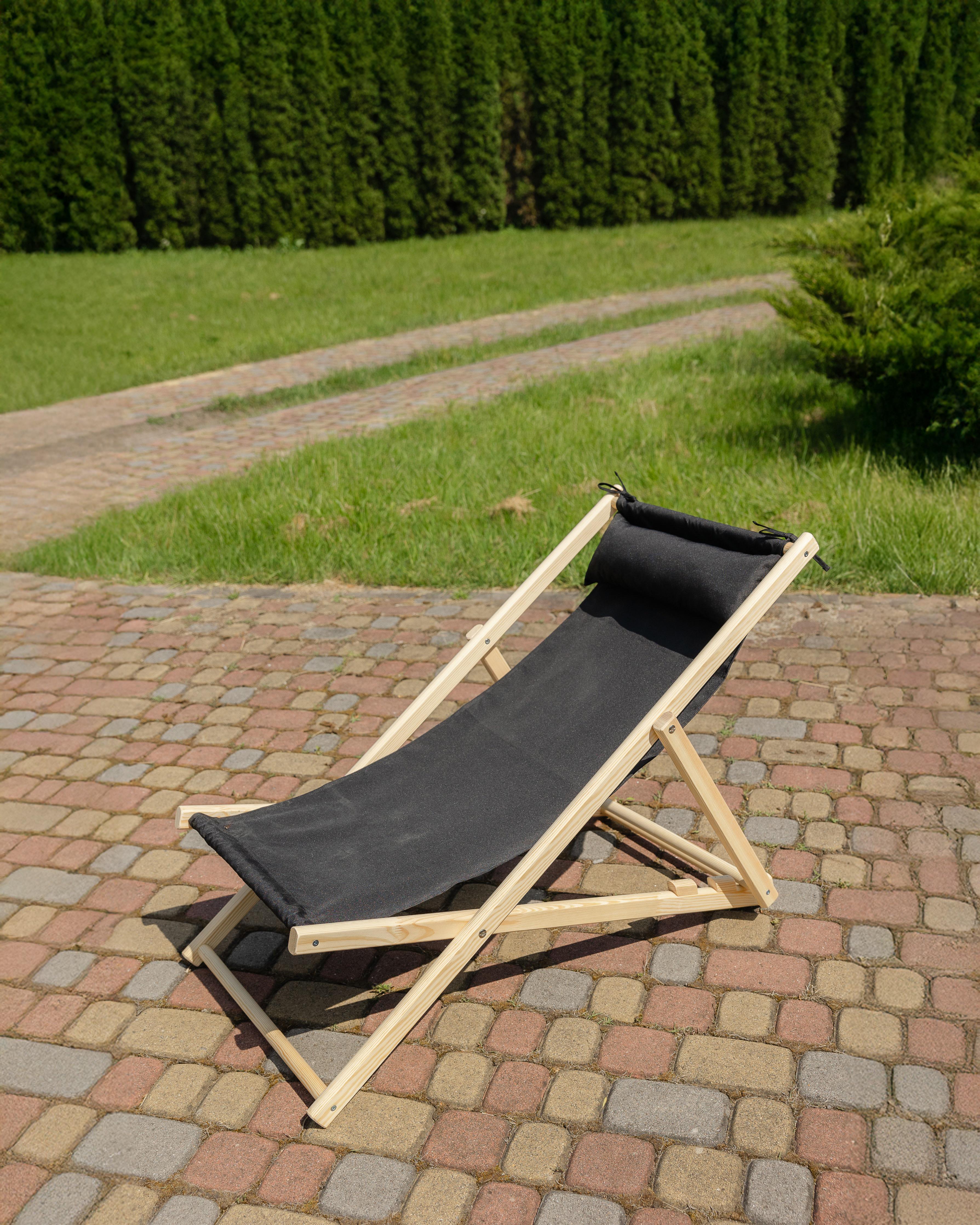 Шезлонг для дачи тканевый XRmaster с подушкой Черный (КШ-018)