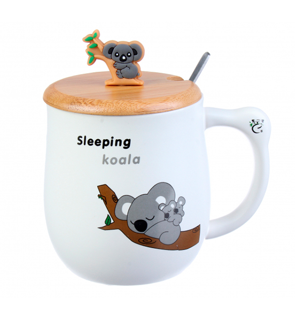 Чашка керамическая Sleeping koala 480 мл с ложечкой и крышечкой