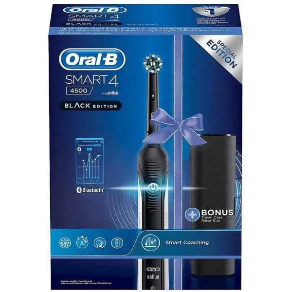 Електрична зубна щітка Oral-B Smart 4 4500 Black Edition D601.525.3X із дорожнім кейсом 1 шт. - фото 1