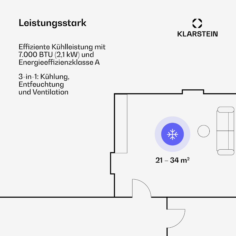 Кондиционер умный мобильный KLARSTEIN Metrobreeze New York 7000 БТЕ 290 м³/час (10035799) - фото 6 Кондиционер умный мобильный KLARSTEIN Metrobreeze New York 7000 БТЕ 290 м³/час (10035799) - фото 6