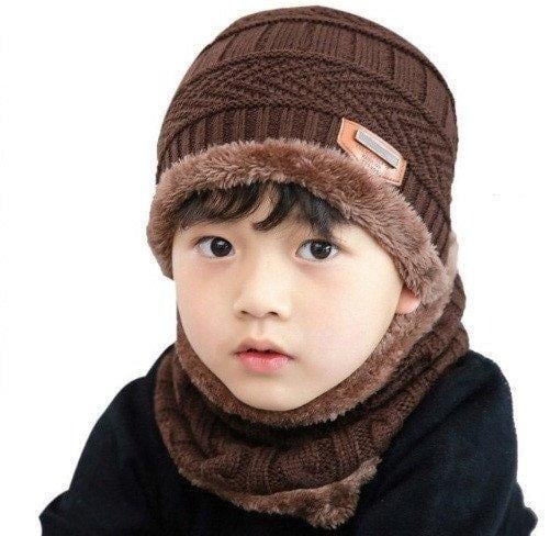 Комплект детский вязаная шапка и бафф Nibesser Коричневый