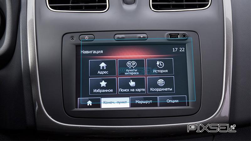 Стекло защитное Pixsel гибридный глянец на монитор Renault LOGAN 6,9“ 2014-2016