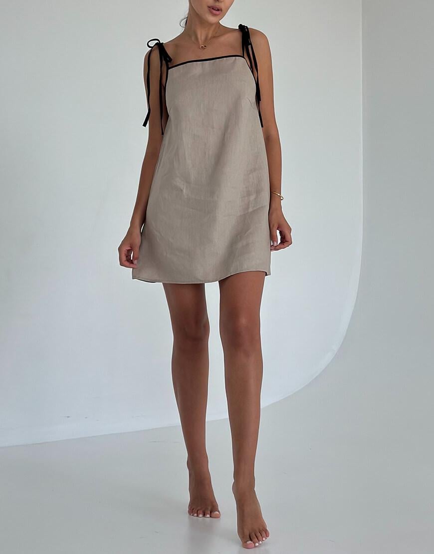 Сарафан льняний міні з чорним кантом TWINSIS CLOTHES капучино M