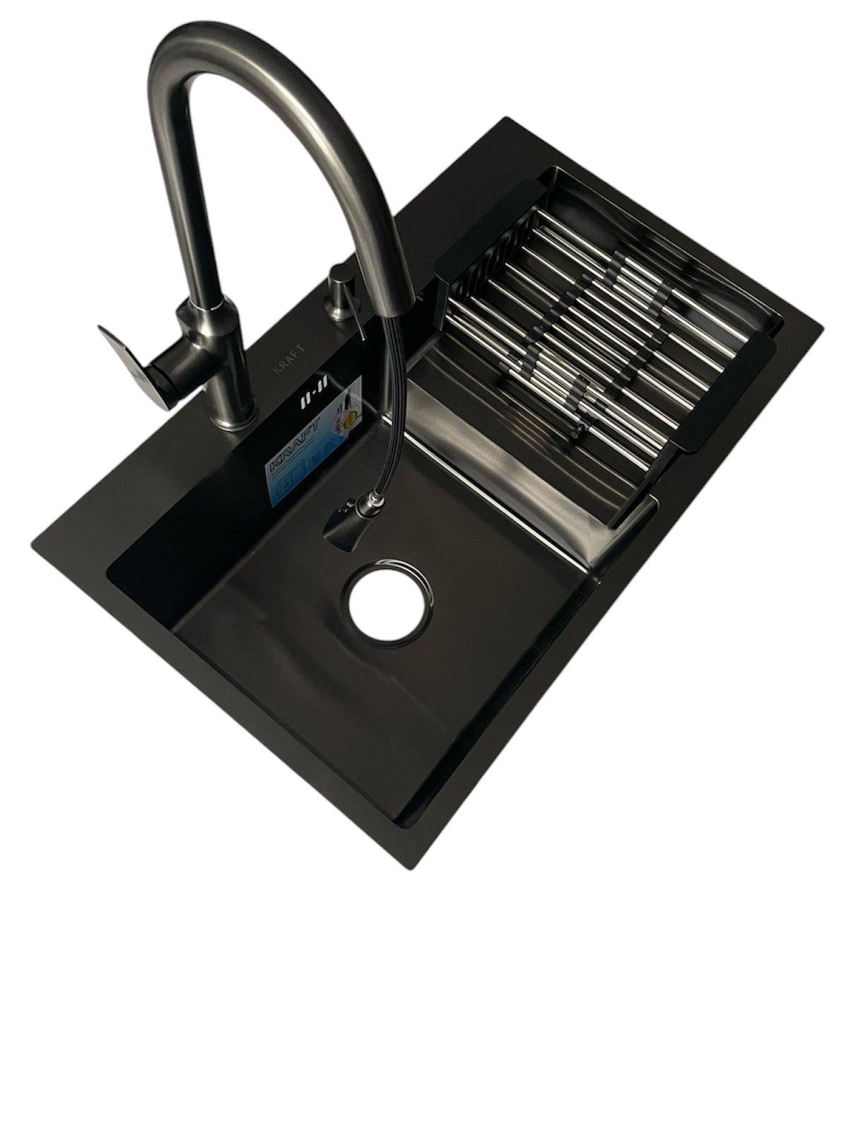 Мойка кухонная Kraft 7848 АL левая и смеситель для кухни с выдвижным изливом Kroner KRP Makon-GRP030-T