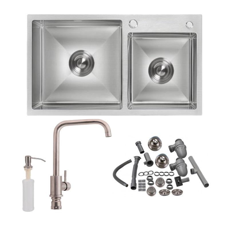 Мийка для кухні Lidz 2 чаші із змішувачем з дозатором 78х43 см Сатин (ldds7843G)