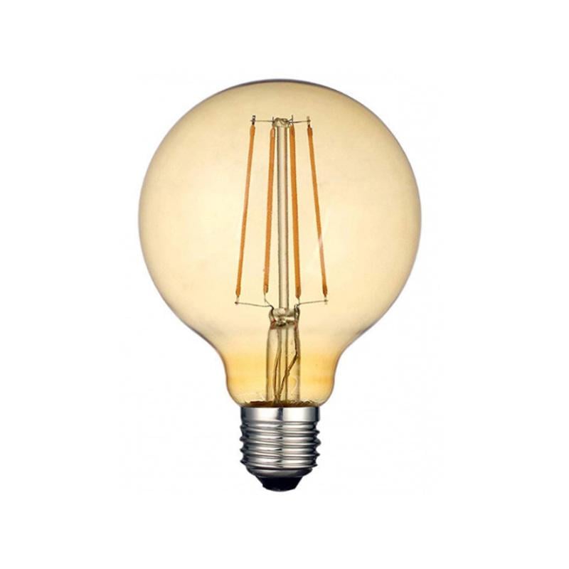 Лампа G95 Е26 LED 6W 110V 2200K длинные нити/бронзовая стеклянная колба