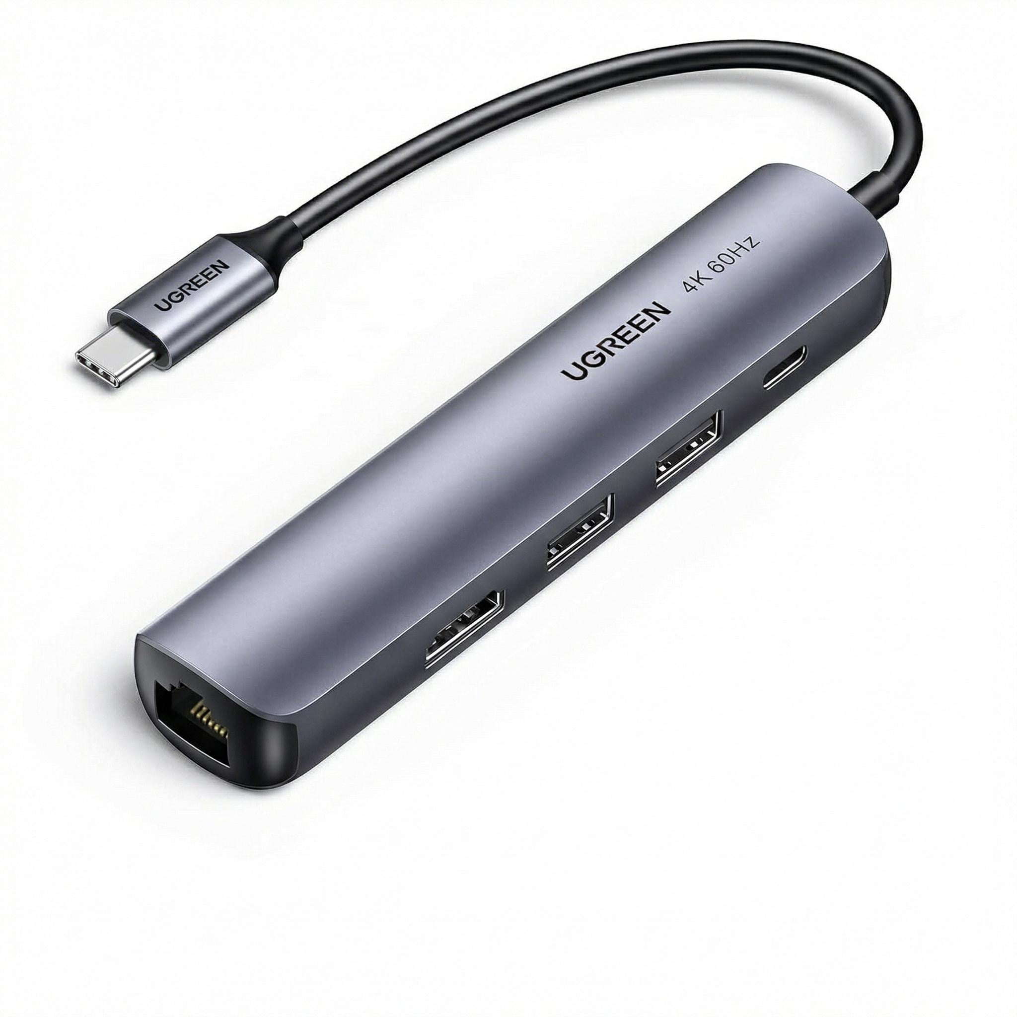 USB-хаб Type-C UGREEN CM418 5в1/HDMI 4K 60Hz/RJ45 Темно-серый (10919)