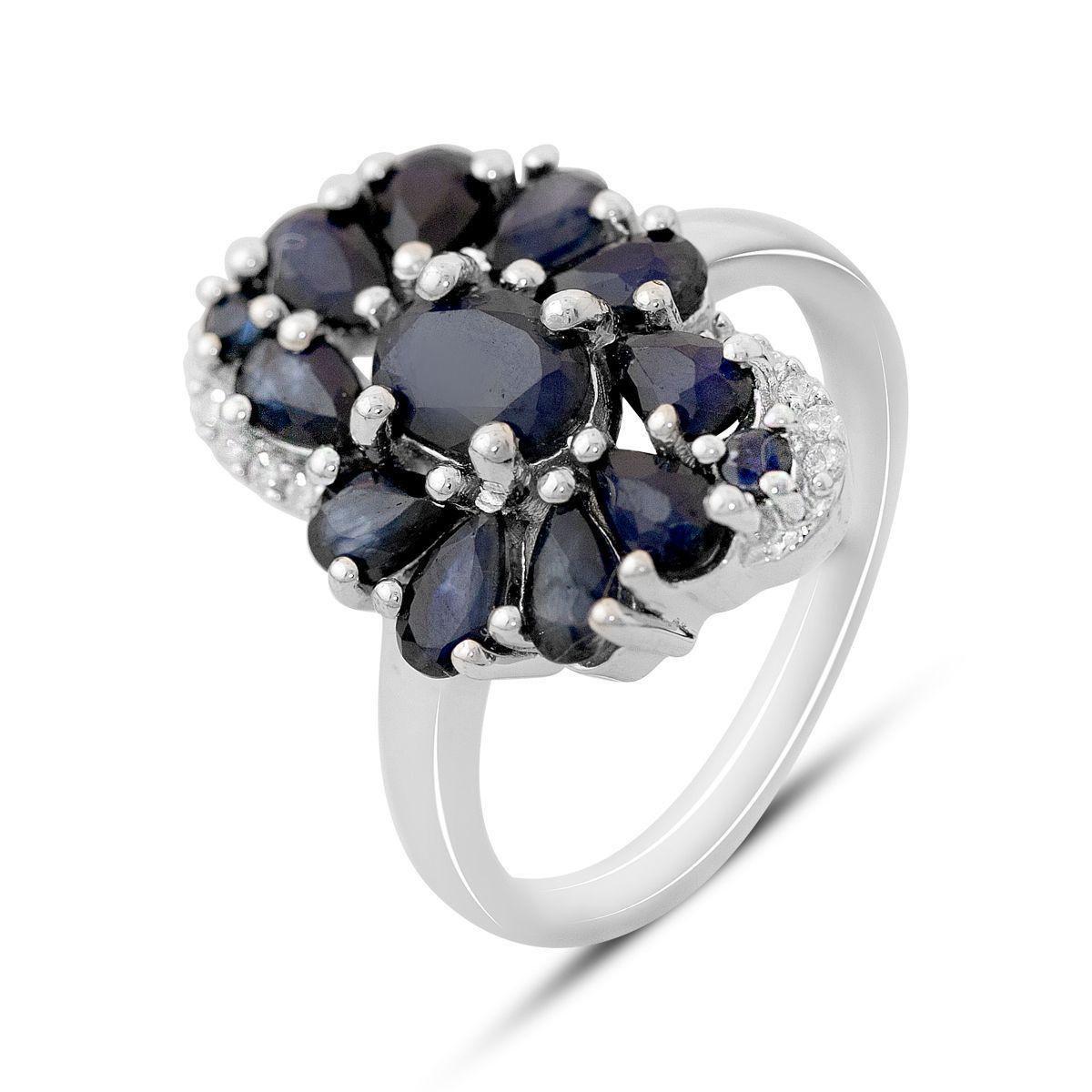 Кольцо серебряное Tiva с натуральным сапфиром и фианитами 4,24 ct 4,79 г р. 18 (2162643)