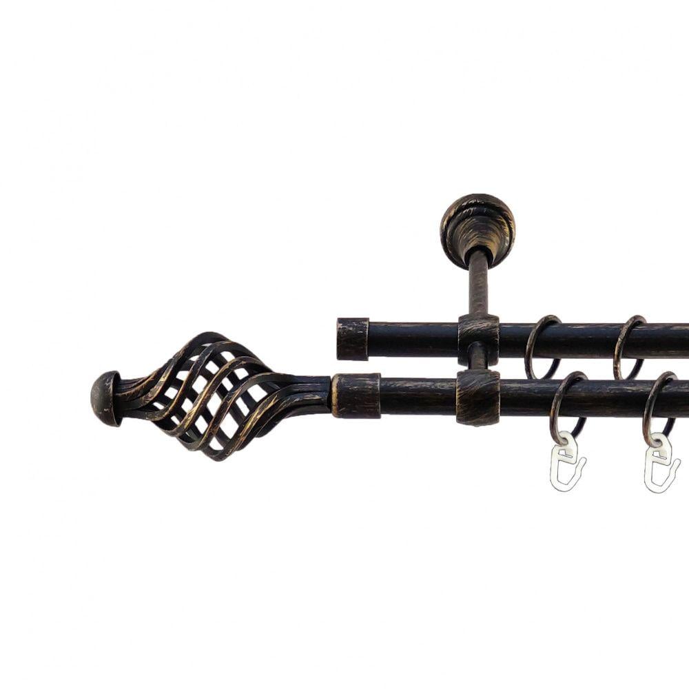 Карниз металевий Orvit Арезо дворядний литий/гладка труба/кільце металеве Чорне Золото 16/16 мм 300 см (5468255)