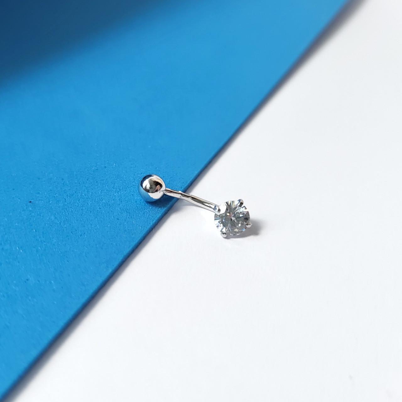 Пирсинг в пупок серебро 925 пробы родированное 1,40 г камень 6 мм (6121р)