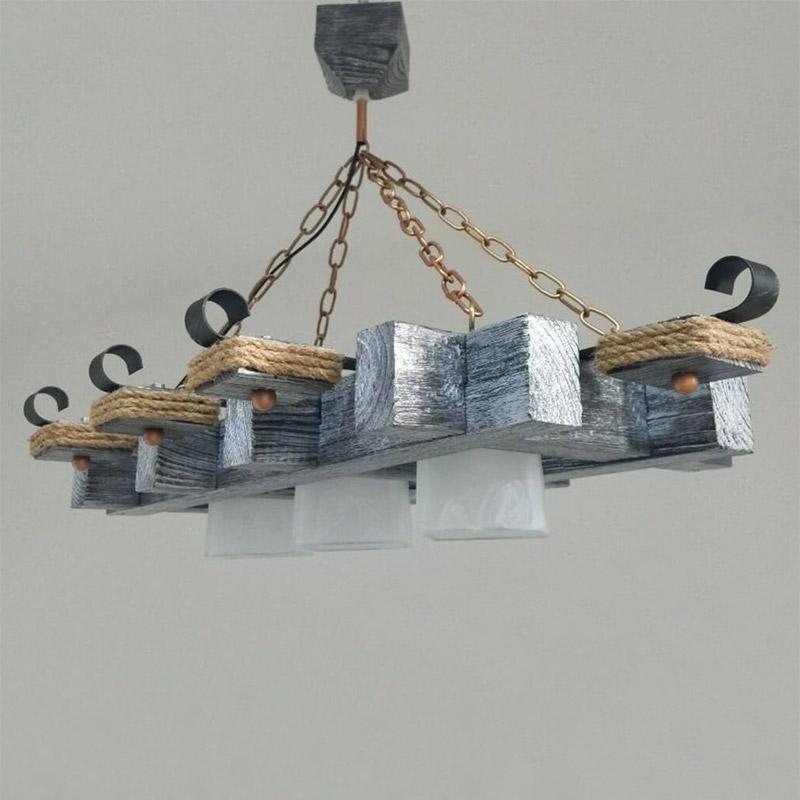 Люстра подвесная Light House SRS-16182/3 деревянная на три лампы Белое серебро/Бронза