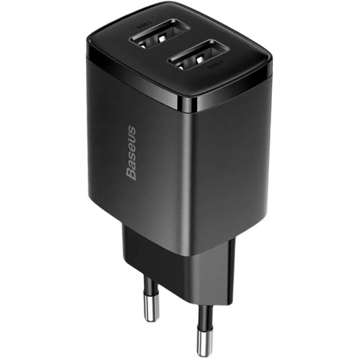 Зарядное устройство сетевое адаптер Baseus Compact Charger 2USB-A EU 10,5 W Black (CCXJ010201)