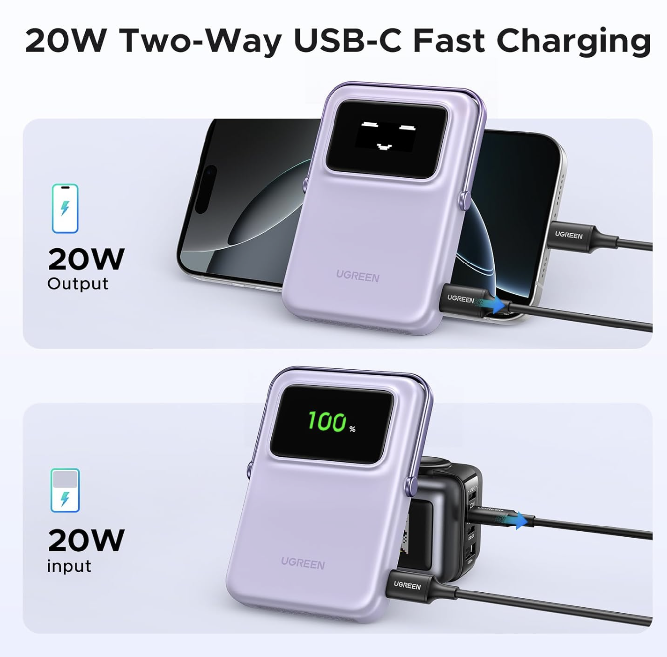 Магнитная батарея UGREEN Uno 20Вт Qi2 10000 mAh Magsafe Power Bank Purple - фото 4 Магнитная батарея UGREEN Uno 20Вт Qi2 10000 mAh Magsafe Power Bank Purple - фото 4