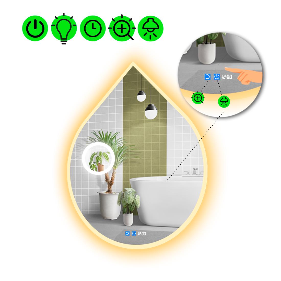 Зеркало с LED подсветкой Goccia 3 с двумя сенсорами 140x110 см