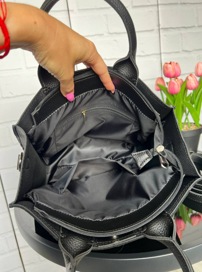 Сумка женская большая через плечо мостика из замши и экокожи вмещает А4 Черный - фото 9