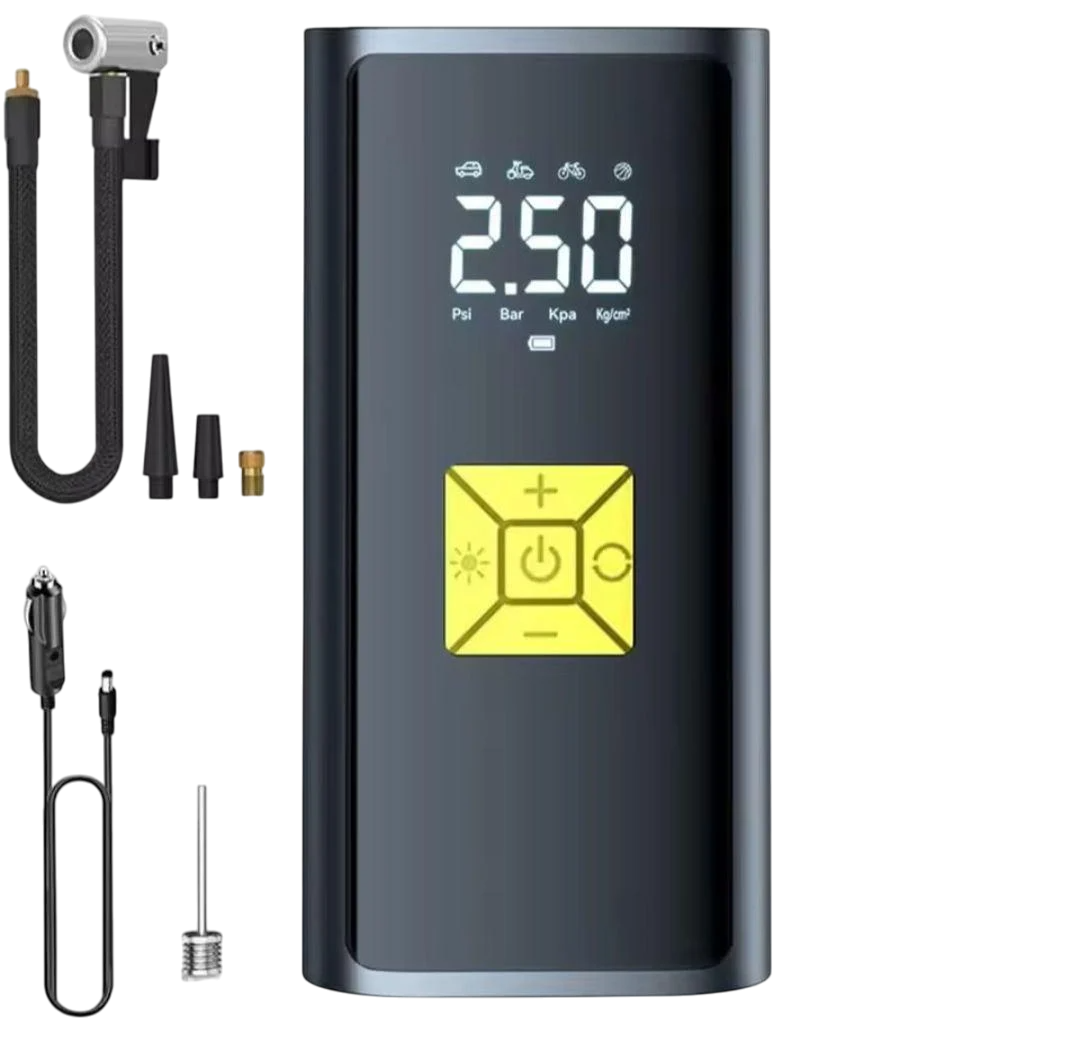 Компрессор портативный автомобильный Suitu с повербанком на 6000 mAh и фонариком (00381)