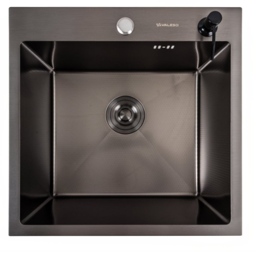 Кухонная мойка Valeso Handmade PVD нержавеющая сталь 50x50 см с круглым сифоном Черный (30306869)