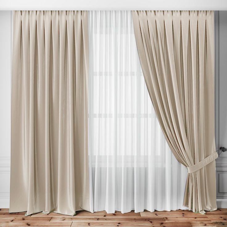 Комплект штор Lux Portiery Еліт оксамит-велюр 2 шт. 200х265 см/тюль креп-шовк 1 шт. 500х265 см Кремовий/Білий (TBK1348) - фото 1