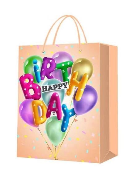 Пакет подарочный бумажный R96904-M M Happy birthday 3D 26х32х12 см