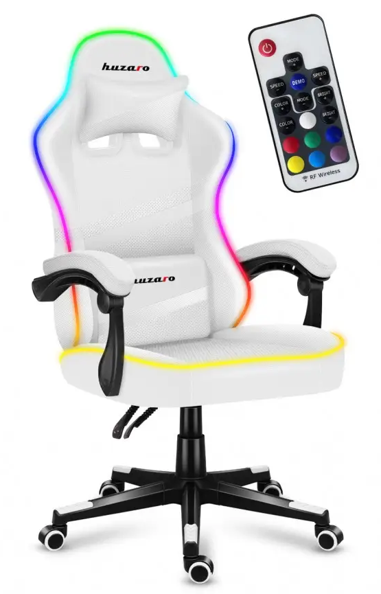 Геймерское кресло Huzaro Force 4.4 с RGB-подсветкой/ткань до 130 кг Белый (AN-FOR4.4WRGB)