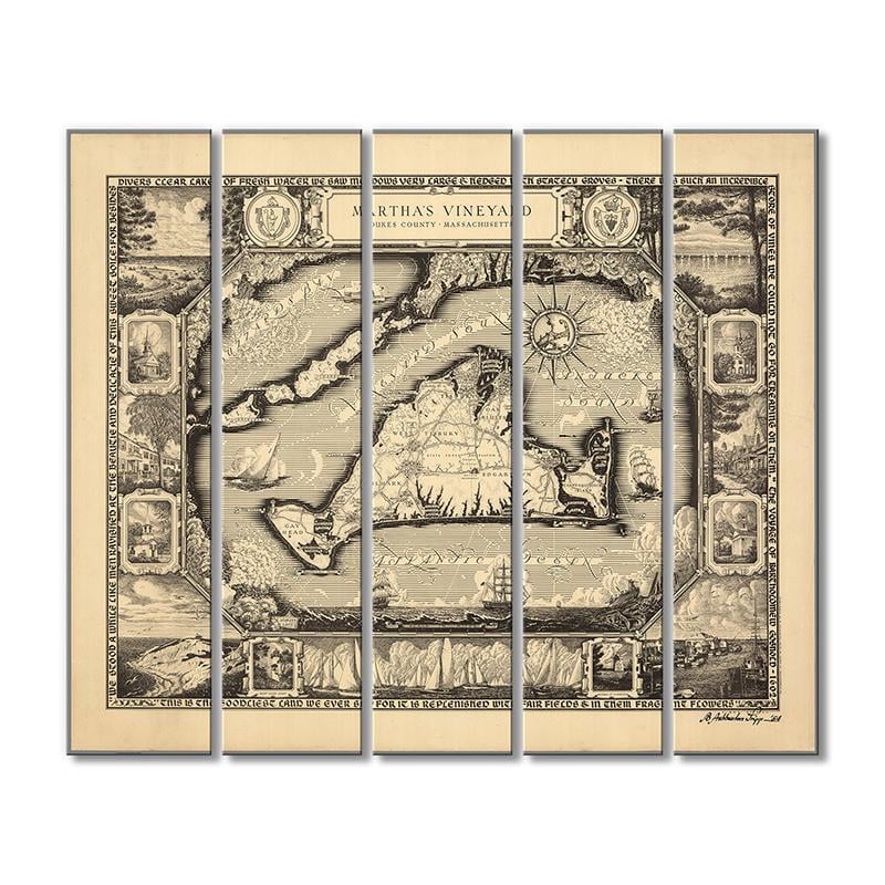 Винтажная карта Карта штата Массачусетс. Dukes County 5 модулей 90x135 см