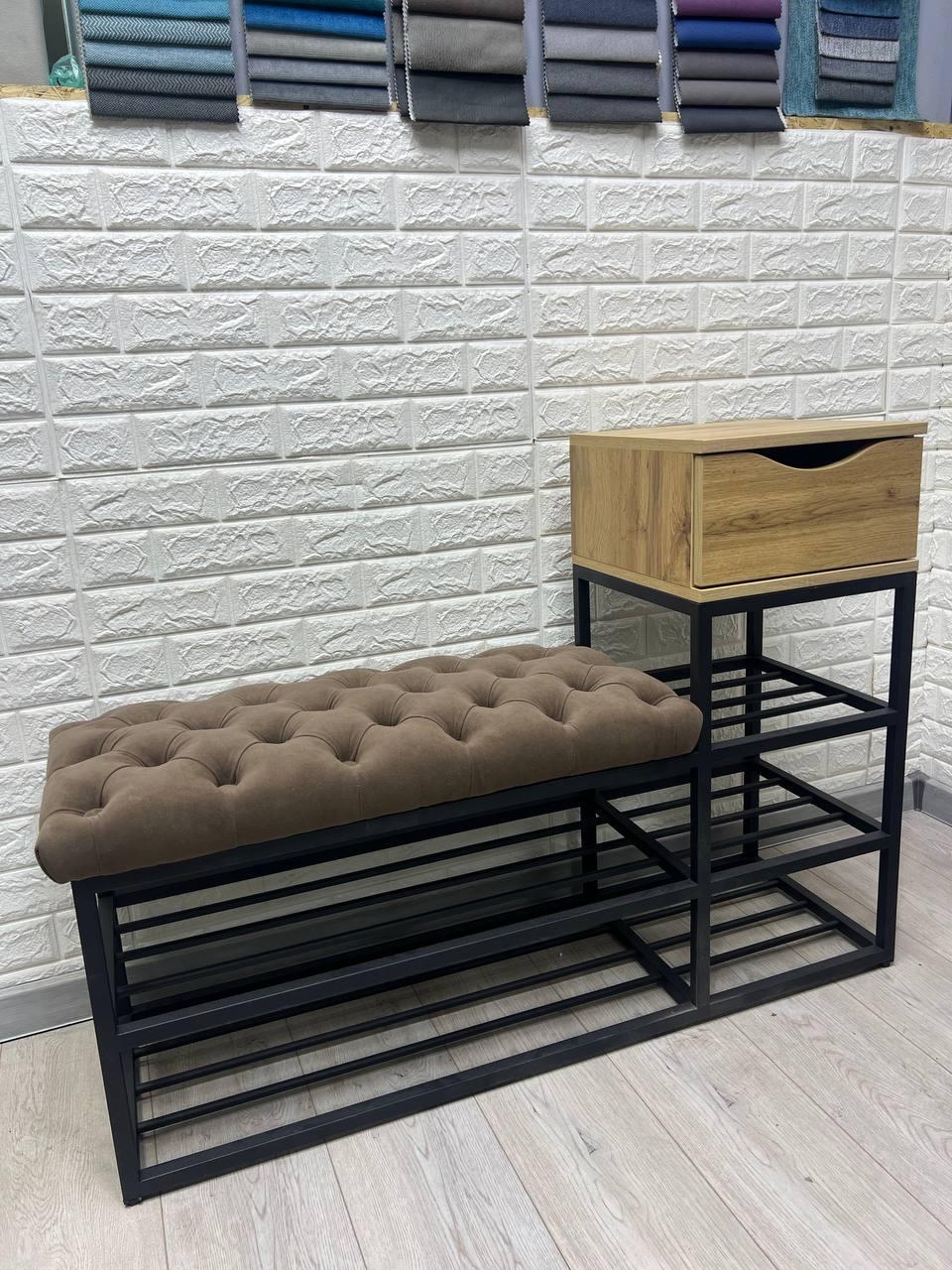 Банкетка для взуття з тумбою 111х60х35 см Капучино/Чорний (28375278) - фото 4 Банкетка для взуття з тумбою 111х60х35 см Капучино/Чорний (28375278) - фото 4