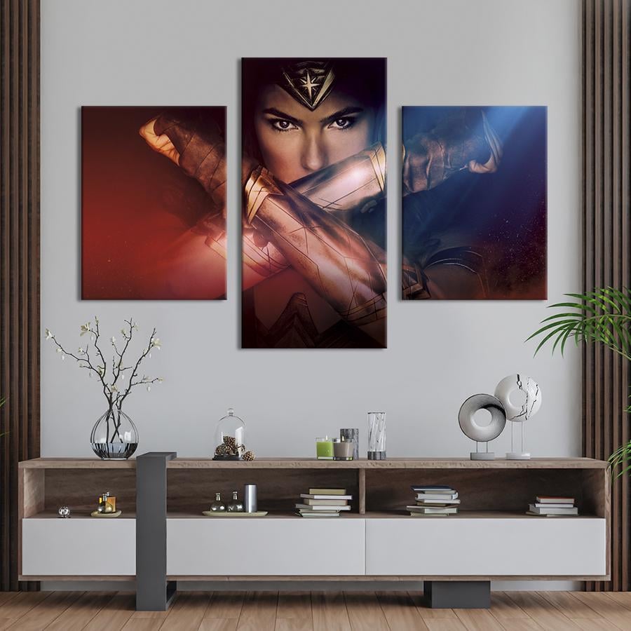 Картина на холсте триптих Диана из фильма Wonder Woman 66x40 см (1414-32)