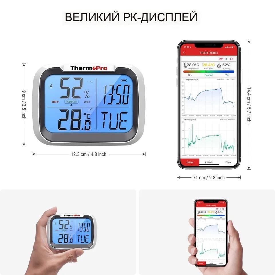 Термогігрометр цифровий кліматичний ThermoProSmart App TP393 Bluetooth - фото 10