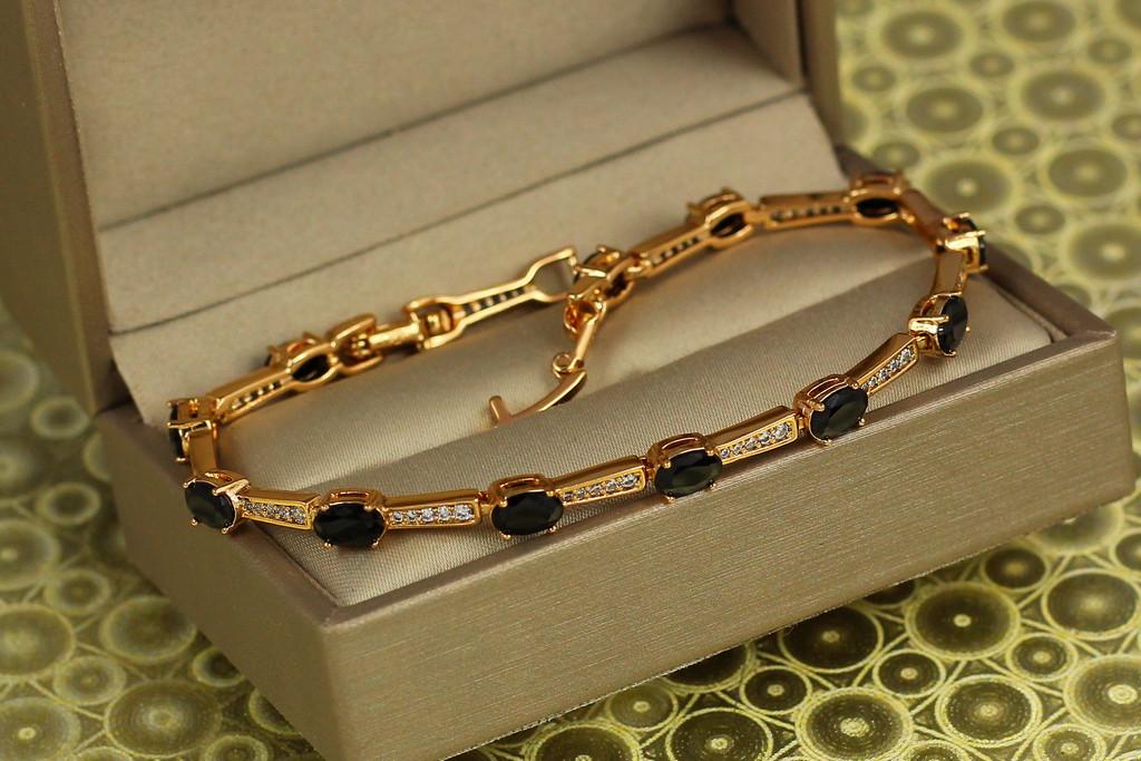 Браслет Xuping Jewelry дорожки с черными овальными камнями 17 см х 4 мм Золотистый (2196451181)