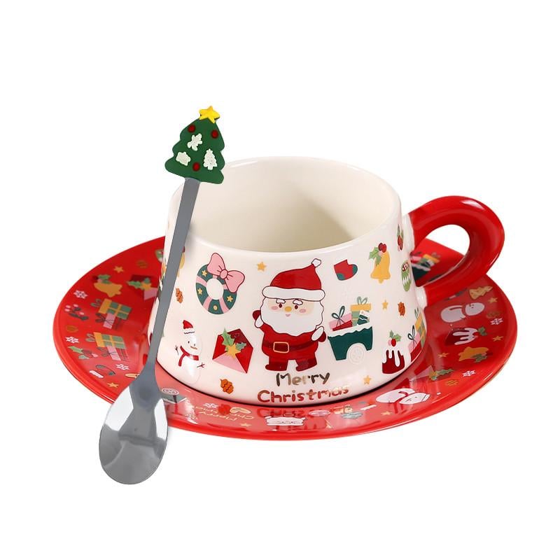 Чашка новогодняя Lesko Merry Christmass Санта-Клаус JJX005 с блюдцем и ложечкой в подарочной коробке Red (31457516)