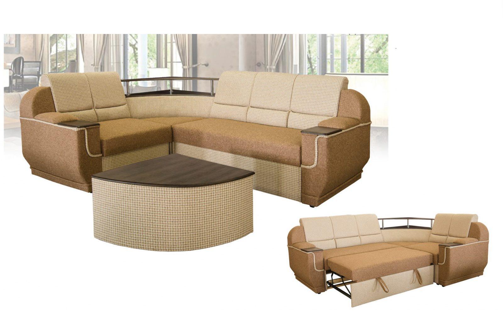 Диван угловой Меркурий 2550x1000x950 (раскладной) Дерево /ткань Корфу бежевый Мебель Сервис