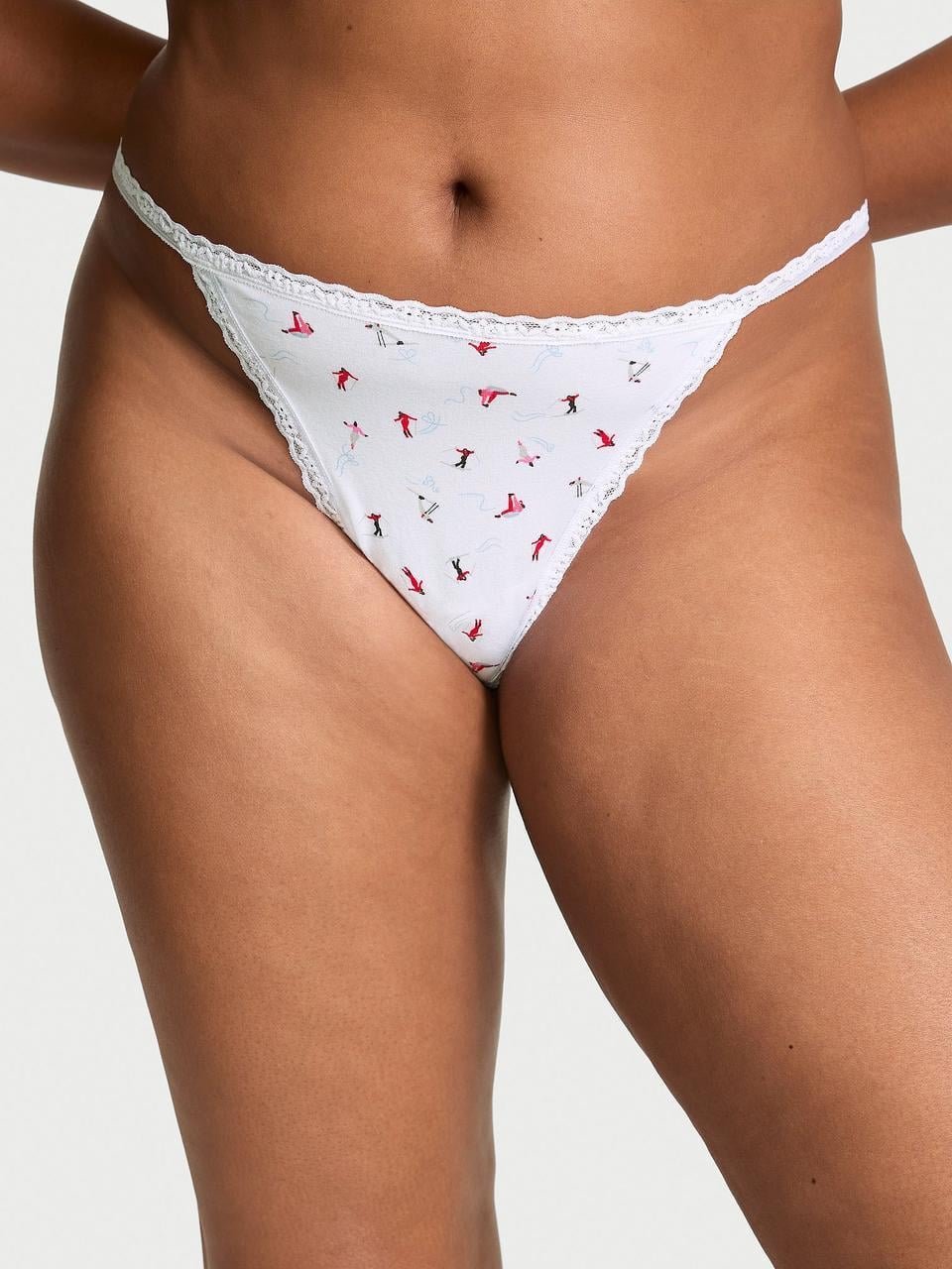 Трусики женские Victoria's Secret Lace-Trim Cotton V-String L Белый (22987986684)