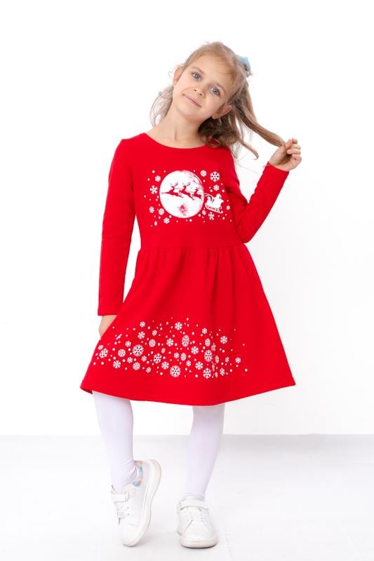 Сукня для дівчинки зимова трапецієподібного крою з новорічним принтом Носи Своє 98 см Червоний (6117-2)