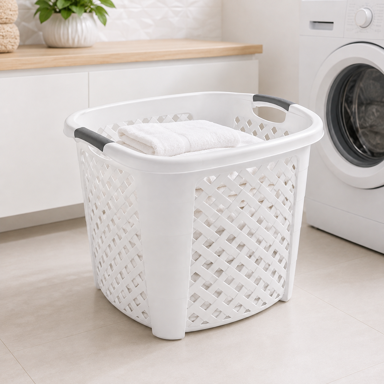 Корзина для белья квадратная 34 л пластиковая 44х44х33 см Белая (127-WHITE)