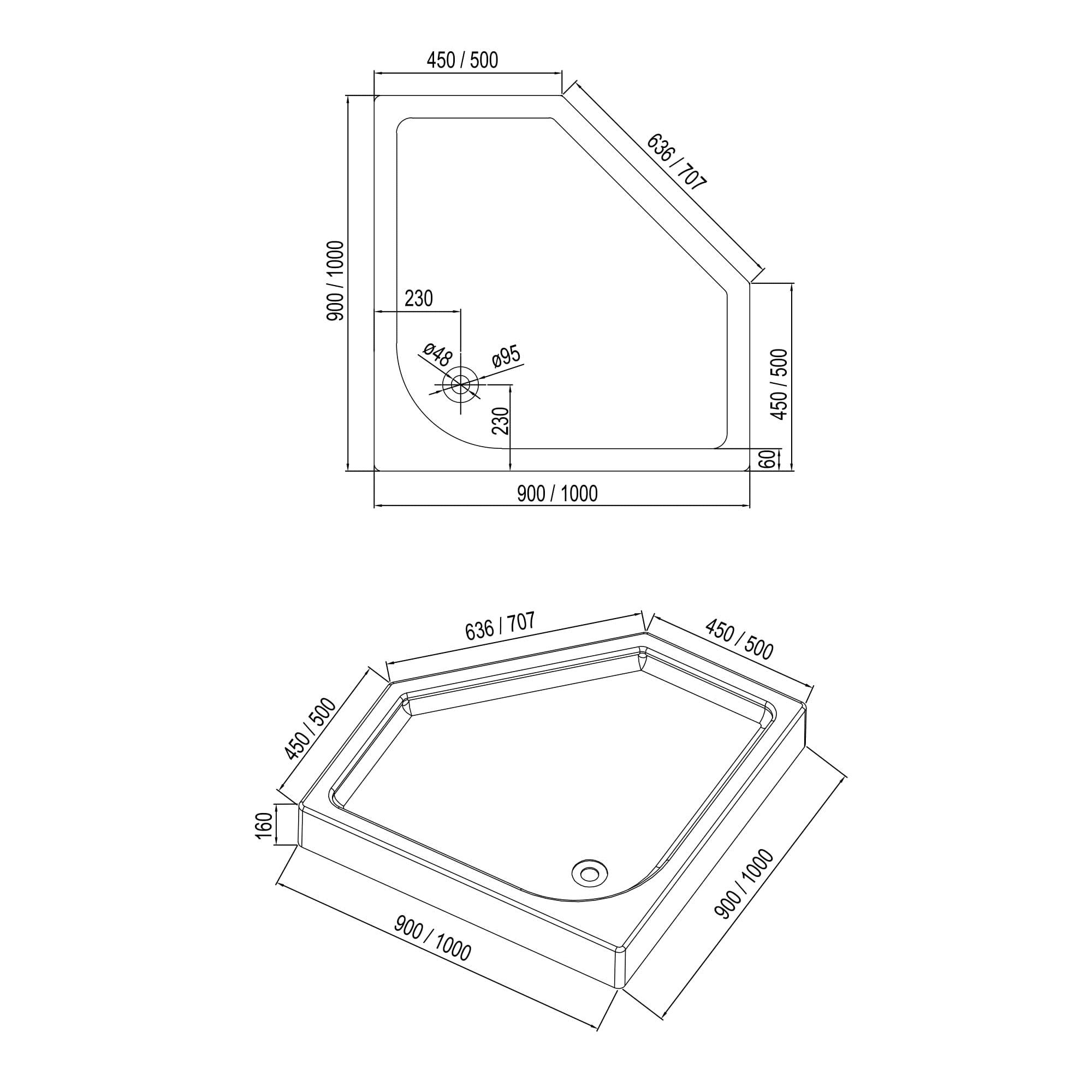 Піддон для душу Eger IRIS 599-143/2 акриловий п'ятикутний 100x100x16 см (71883) - фото 2