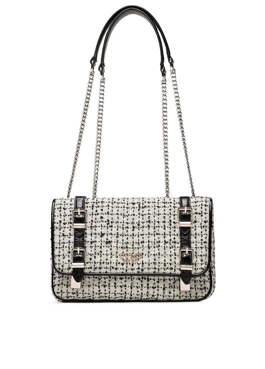 Сумка крос боді жіноча твiдова Guess ADAM CONVERTIBLE XBODY FLAP HWTZ8694210-BKW Білий