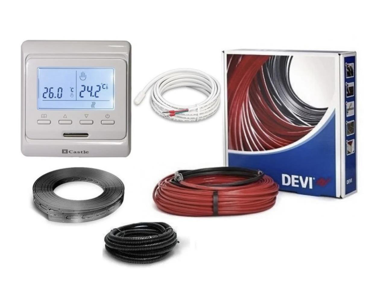 Нагрівальний кабель двожильний DEVI Flex 18T з програмованим терморегулятором 52 м 935 Вт (8100)